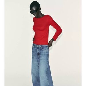 NWT ZARA COTTON BOAT NECK T-SHIRT